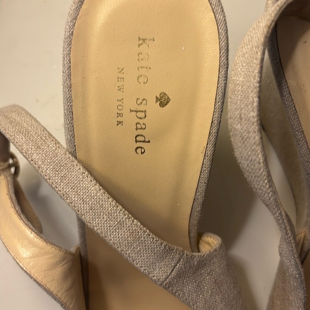 kate spade neutral beige linen peep-toe wedge sandals - Picture 5 of 7